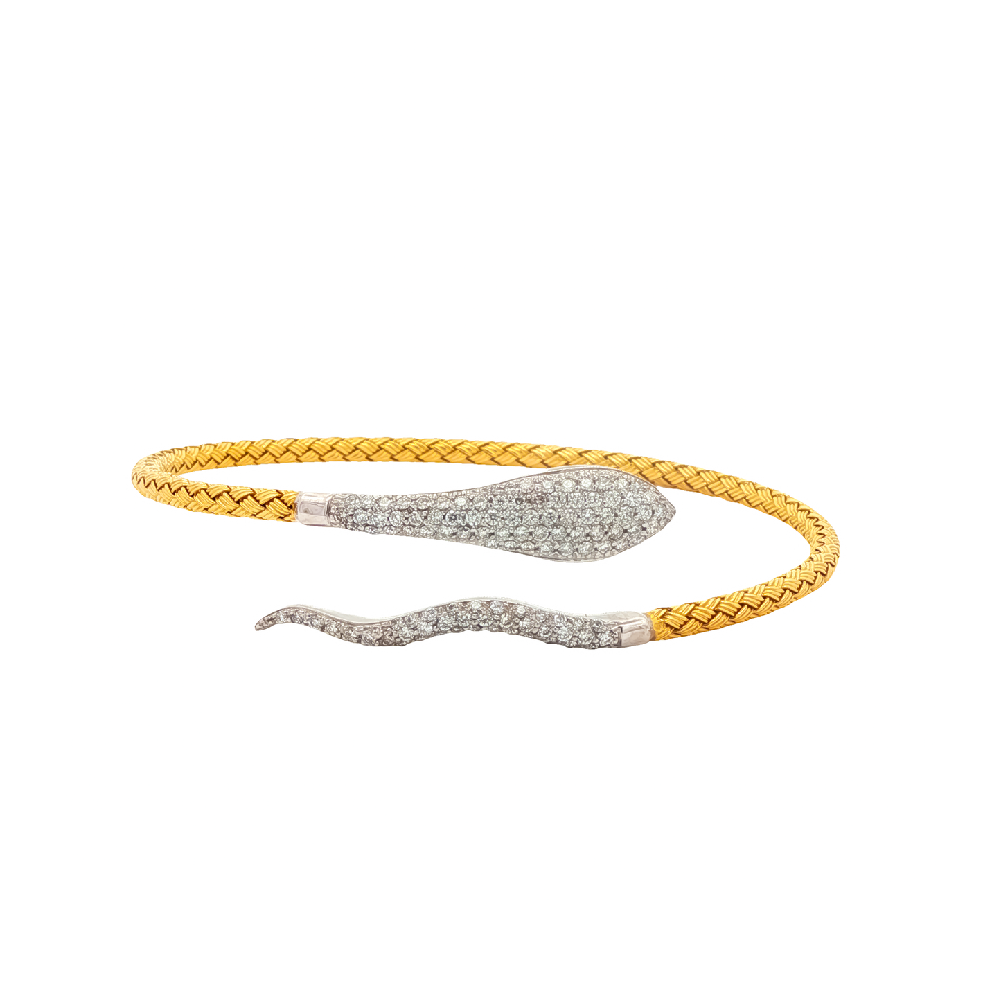 King Jewelers Diamond Snake Bangle Bracelet 14K Yellow Gold
