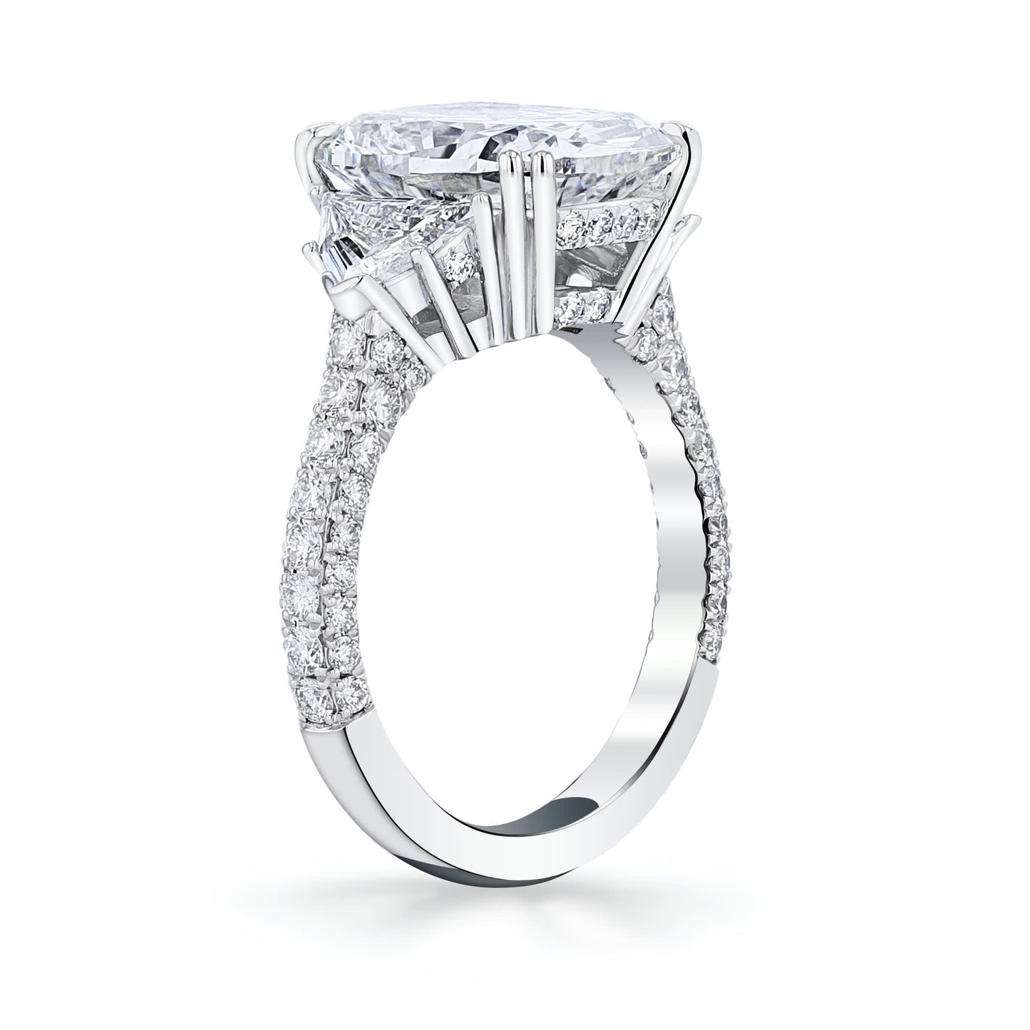 KJ5 Platinum Cushion Cut Diamond Three Stone Statement Engagement Ring