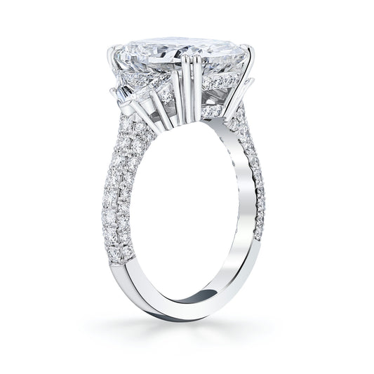KJ5 Platinum Cushion Cut Diamond Three Stone Statement Engagement Ring
