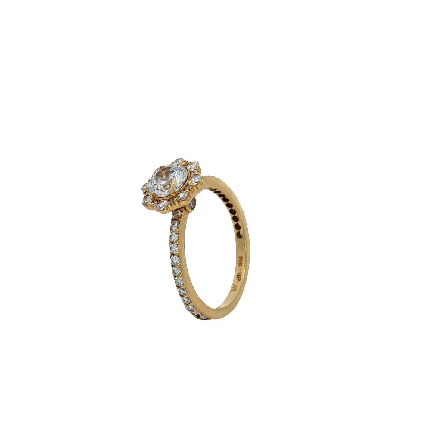 KJ5 18K Yellow Gold Round Diamond Halo 0.60ctw Engagement Ring Mounting