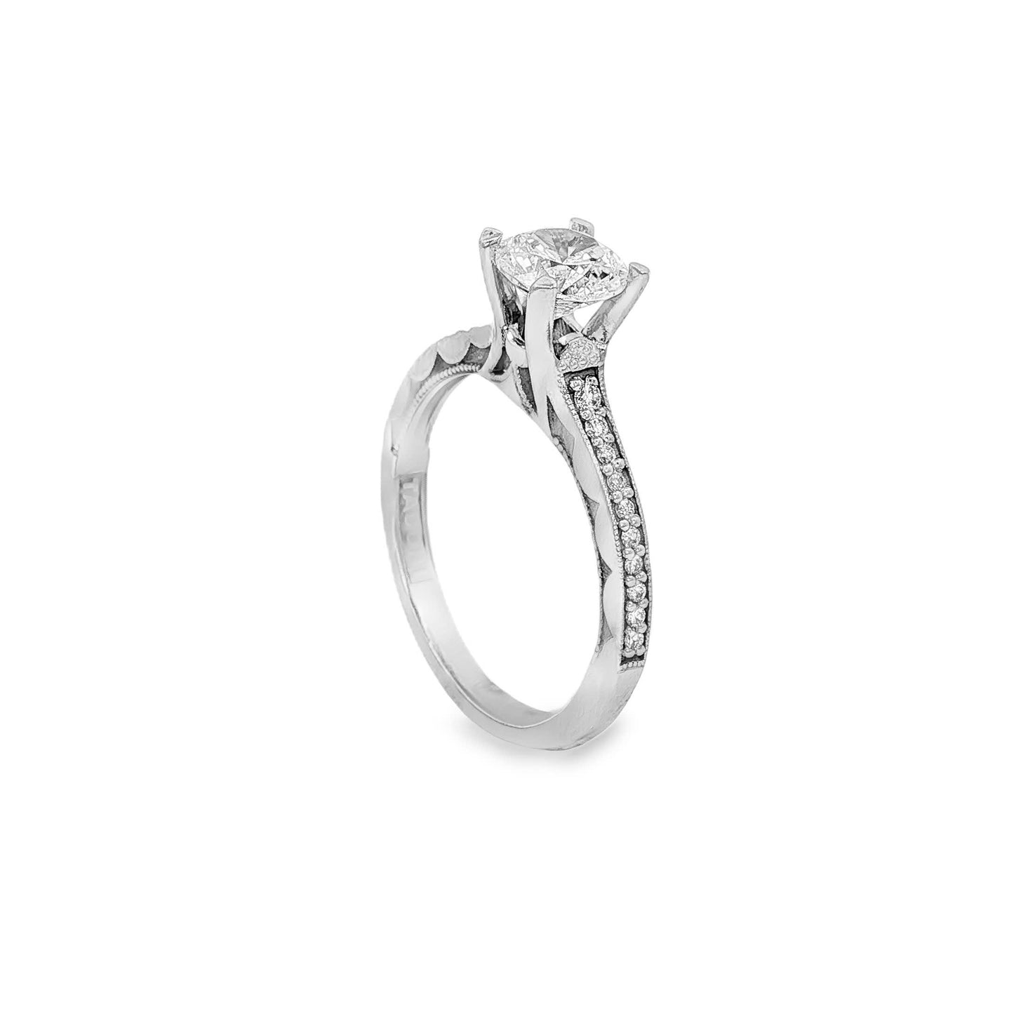 KJ5 18K White Gold Pavé Round Diamond 0.10ct Engagement Ring Mounting