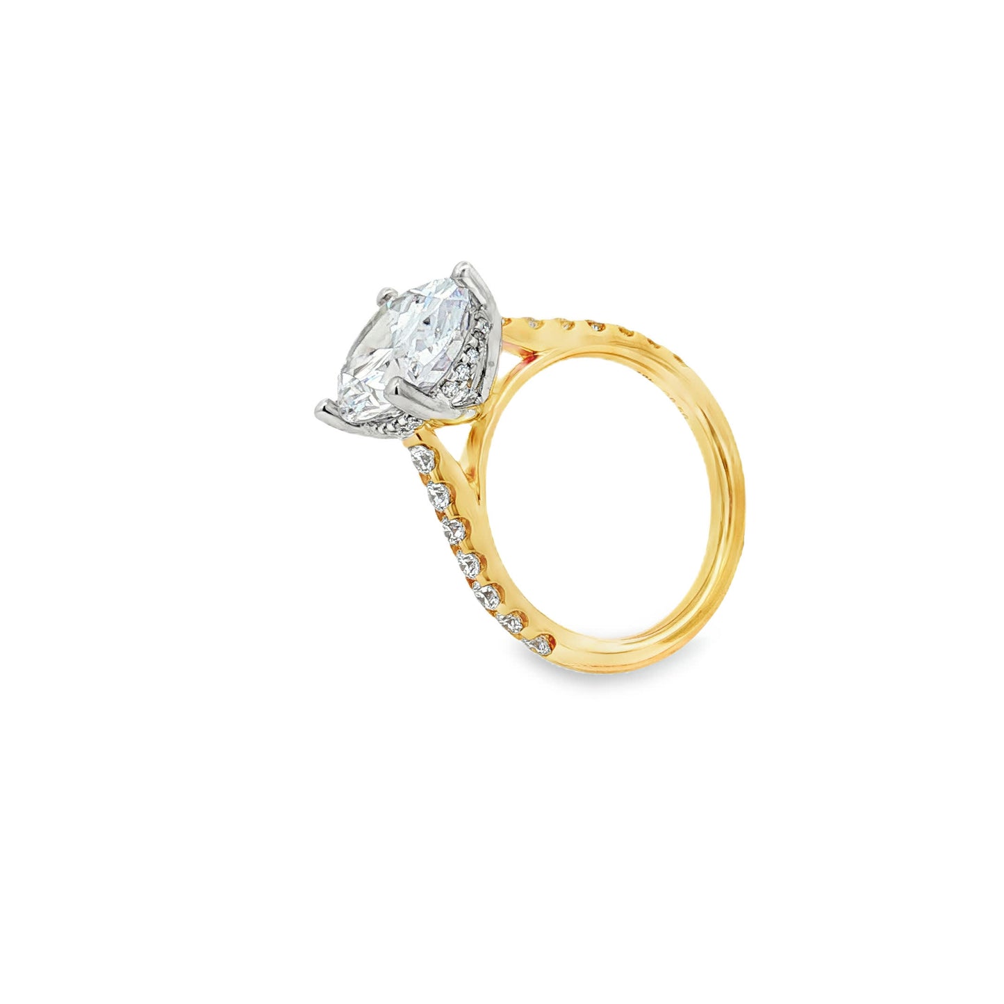 KJ5 18K Yellow Gold Oval Diamond Engagement Ring Mounting with 0.58ct Pave Band
