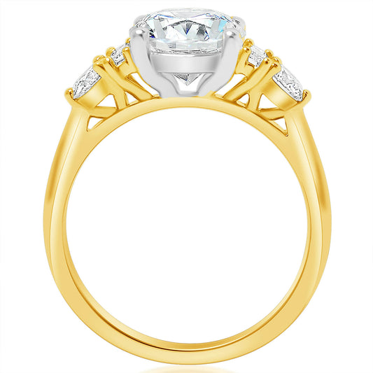 KJ5 14K Yellow Gold Round Diamond 5 Stone Engagement Ring Mounting