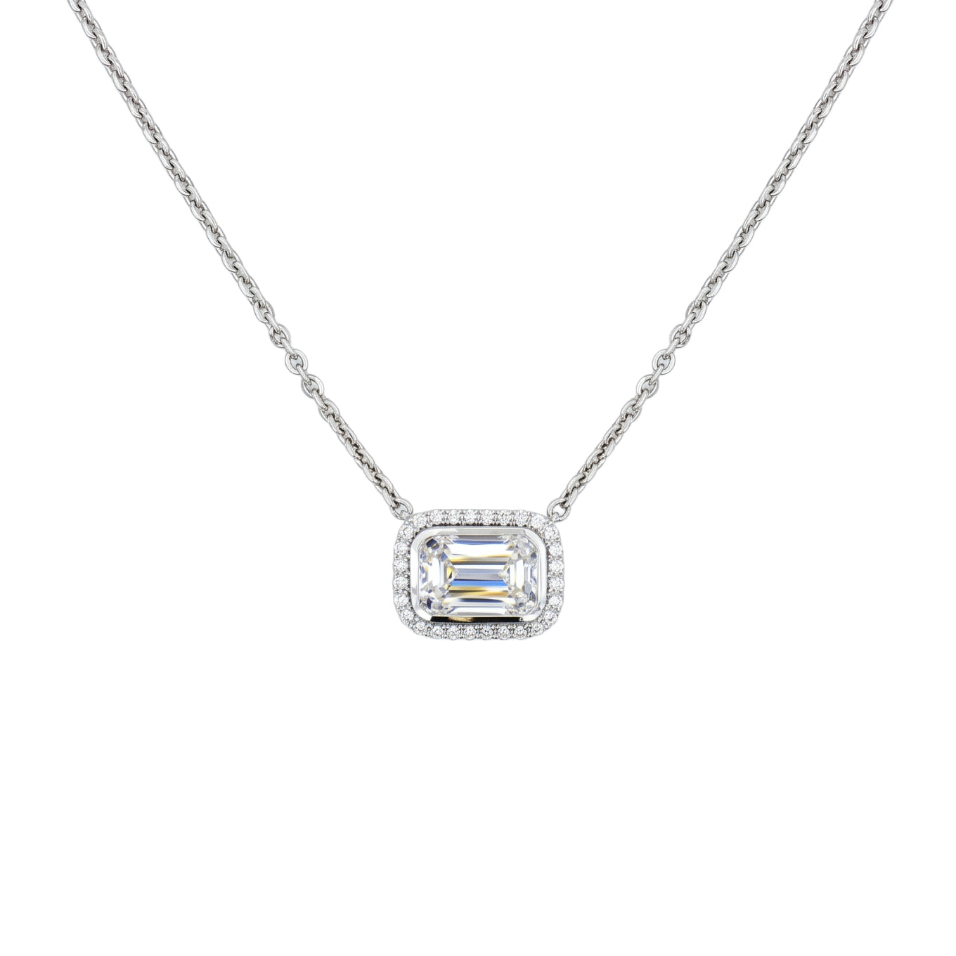 Ella Rose 14K White Gold 2.27ct Emerald-Cut Lab-Grown Diamond Halo Necklace