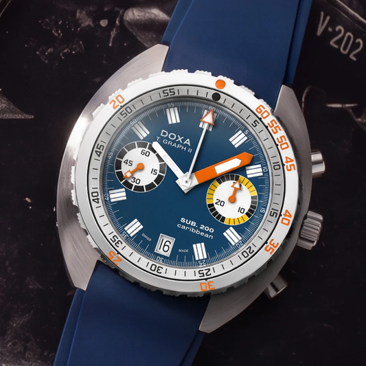 DOXA SUB 200 T.Graph II Caribbean Blue Rubber Strap