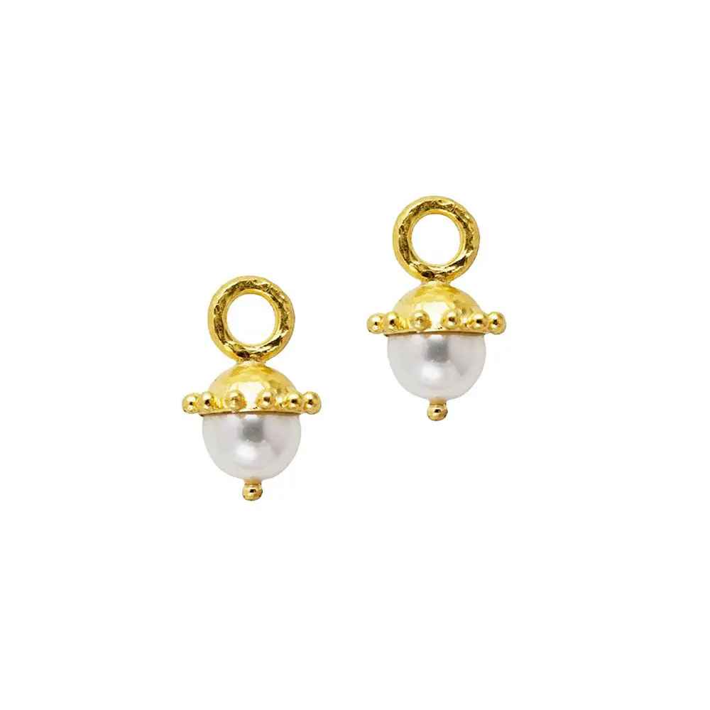 Elizabeth Locke Yellow Gold White Pearl Earring Pendants