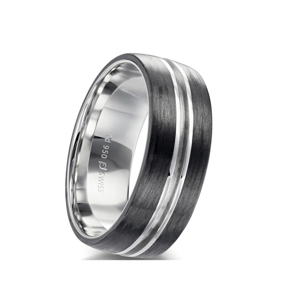 Furrer Jacot White Gold Double Carbon Fiber Men's Wedding Band