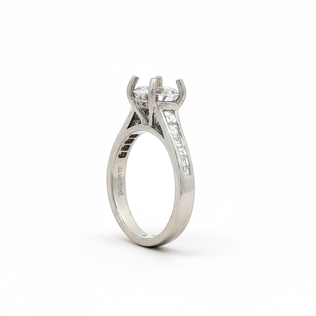 KJ5 Platinum Round Diamond Channel Set Engagement Ring Mounting