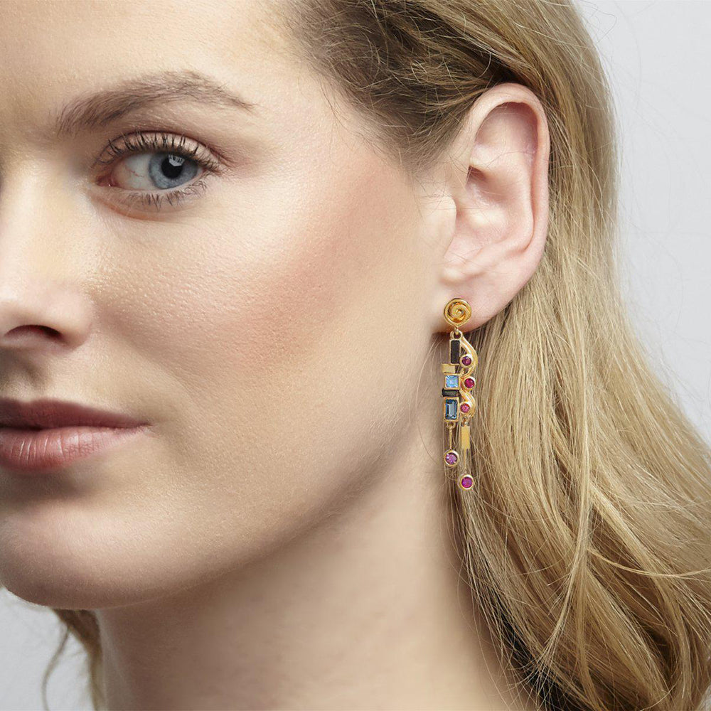 Gurhan Embrace Long Drop Earrings with Mixed Stones