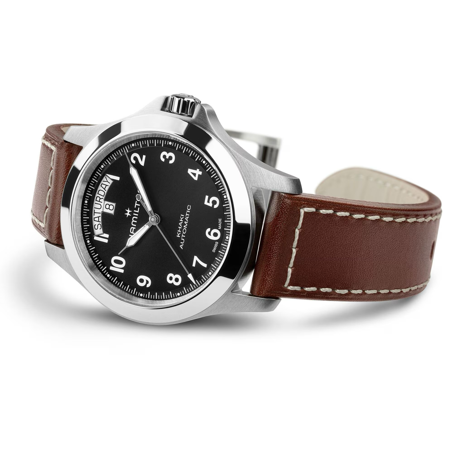 Hamilton Khaki Field King Day-Date Auto 40mm Black Dial Leather Strap Watch