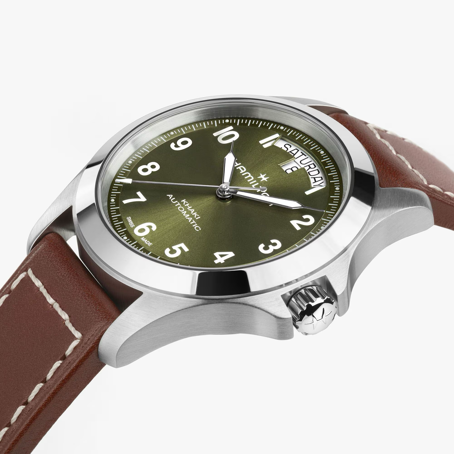 Hamilton Khaki Field King Day-Date Auto 40mm Green Dial Leather Strap Watch