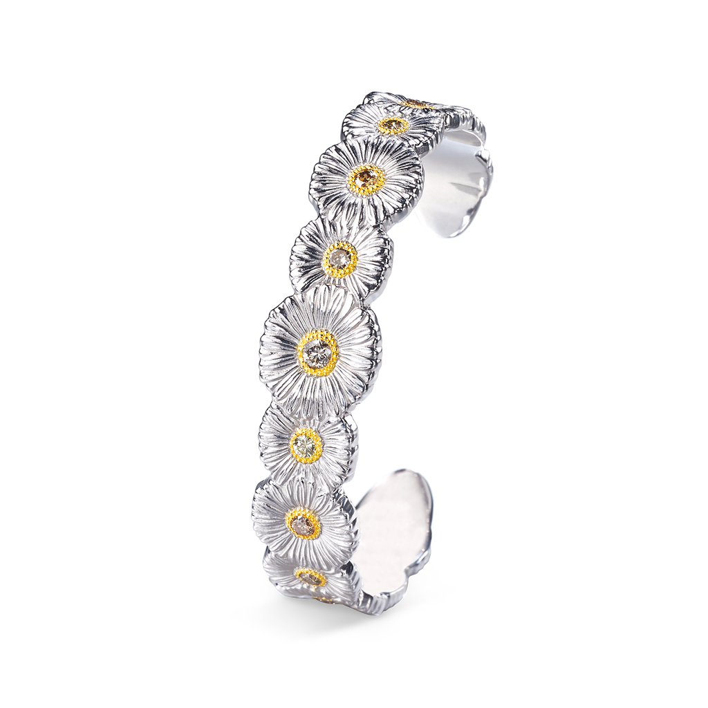 Buccellati Blossoms Daisy Cuff Bracelet in Silver and Vermeil with Fancy Diamonds