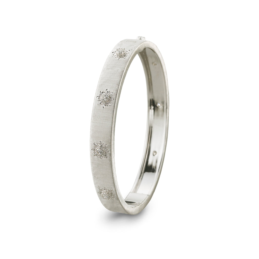 Buccellati Macri Classica 8.5mm Bangle Bracelet 18K White Gold with Diamonds