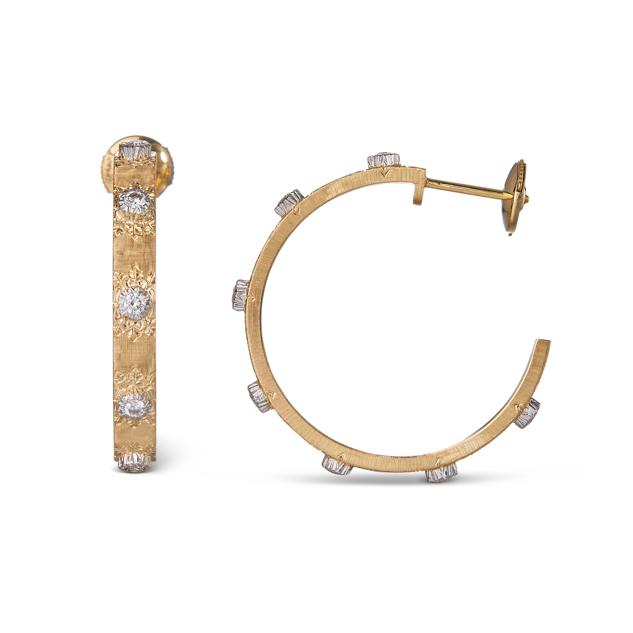 Buccellati Macri Classica Hoop Earrings with Diamonds 18K Yellow Gold