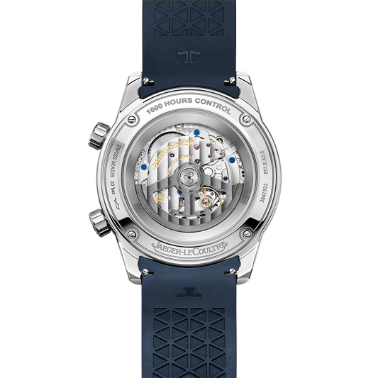42MM JAEGER-LECOULTRE POLARIS DATE, STEEL CASE, BLUE DIAL, BLUE RUBBER AND CANVA