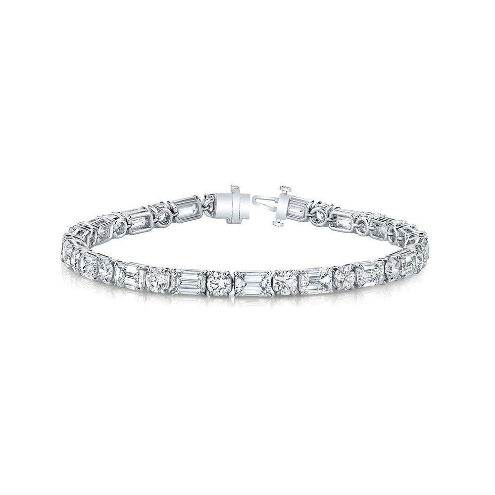 King Jewelers 18K White Gold Mixed Shape Diamond Tennis Bracelet