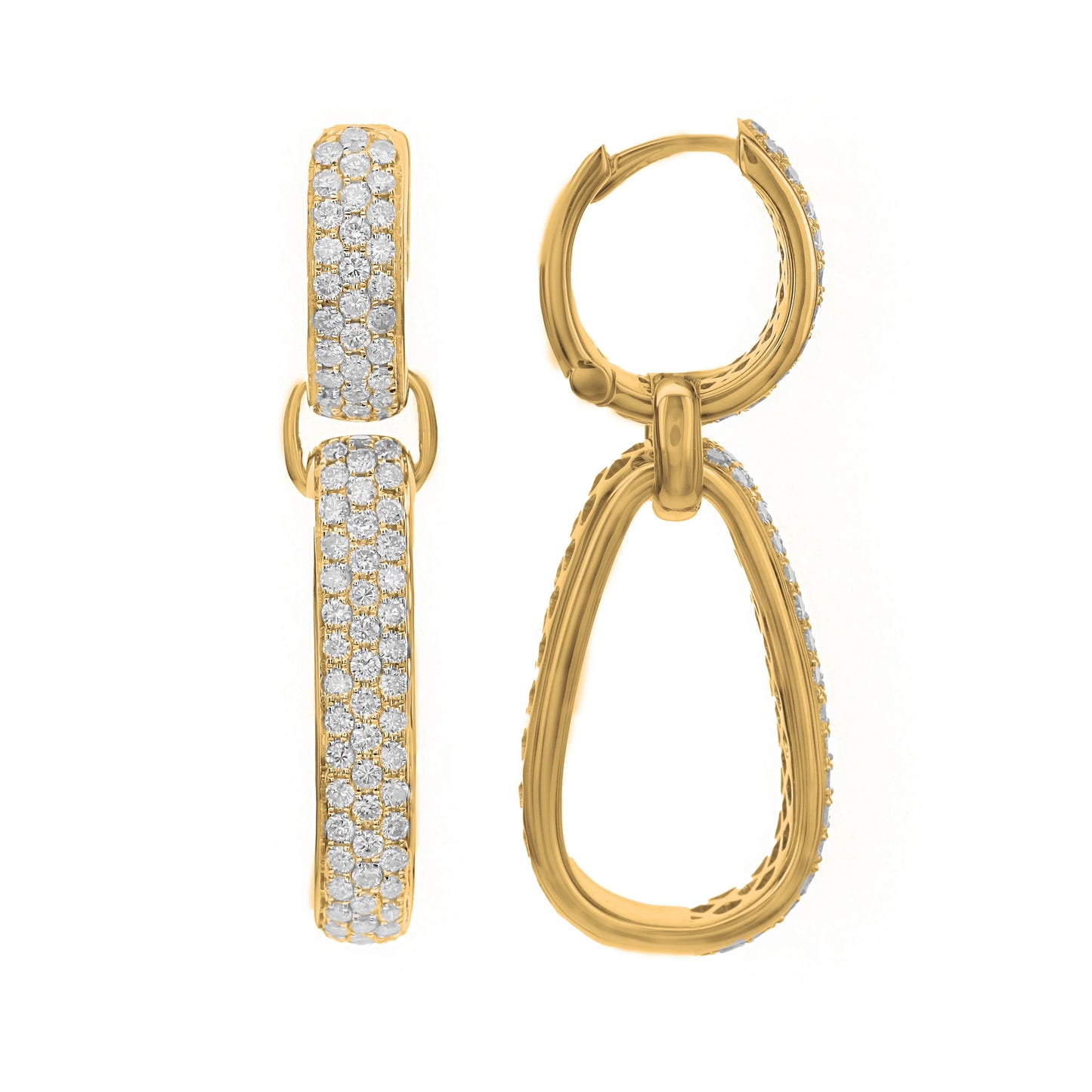 King Jewelers Pave Diamond Link Drop Earrings 18K Yellow Gold