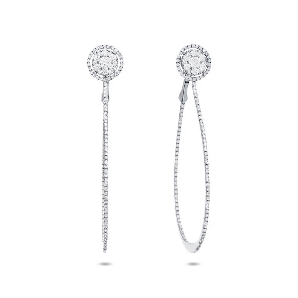 King Jewelers 18K White Gold Oval Diamond Hoop Earrings
