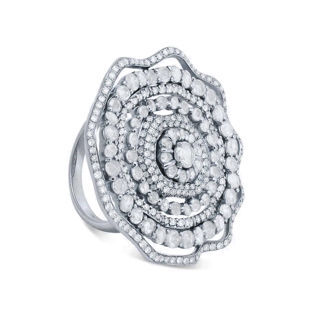 King Jewelers 18K White Gold Rose Cut Diamond Flower Ring