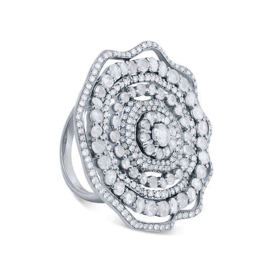 King Jewelers 18K White Gold Rose Cut Diamond Flower Ring