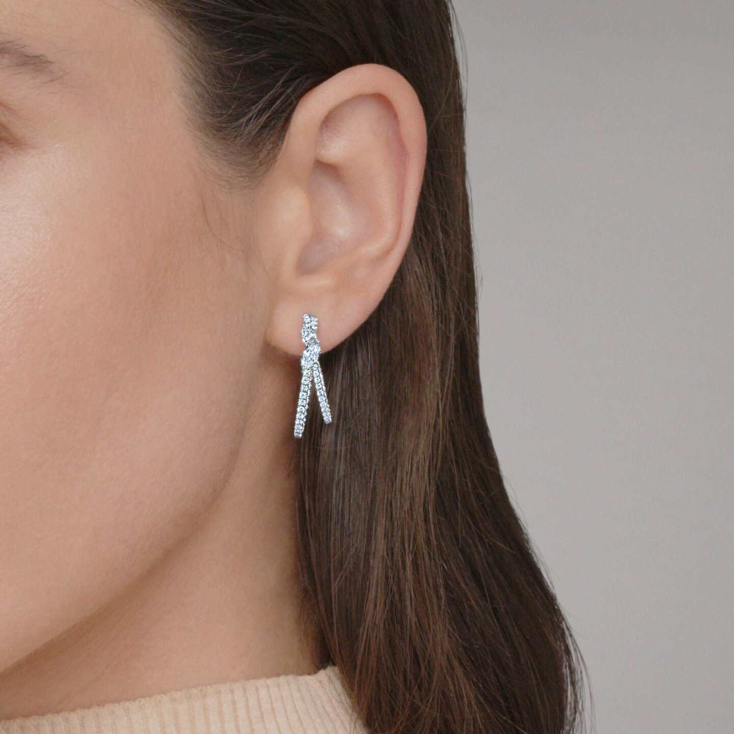 Kwiat Duet Crossover Double Hoop Diamond Earrings in 18K White Gold