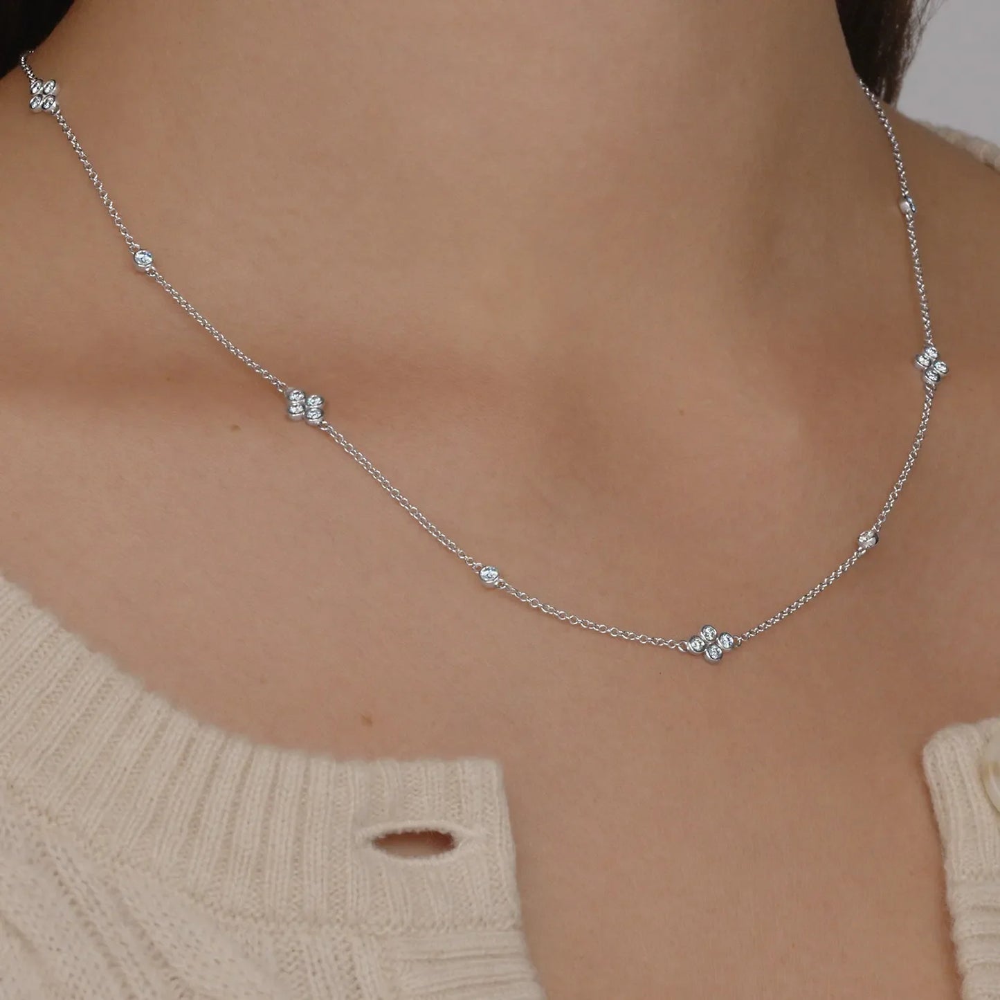 Kwiat Diamond Strings Quads Necklace 16" in 18K White Gold - view 2