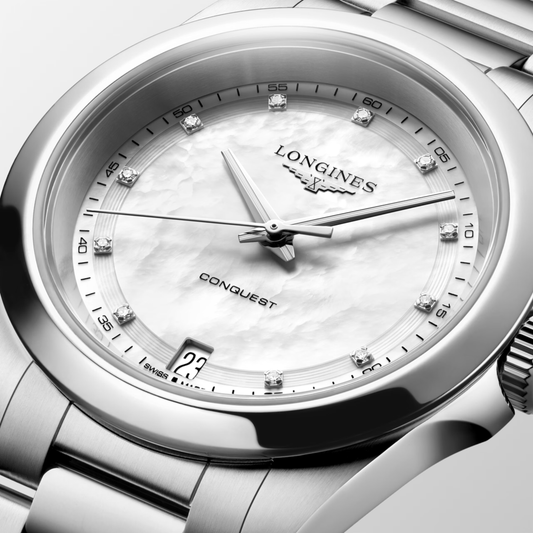 Longines Conquest 34mm White Mother-of-Pearl Dial Bracelet
