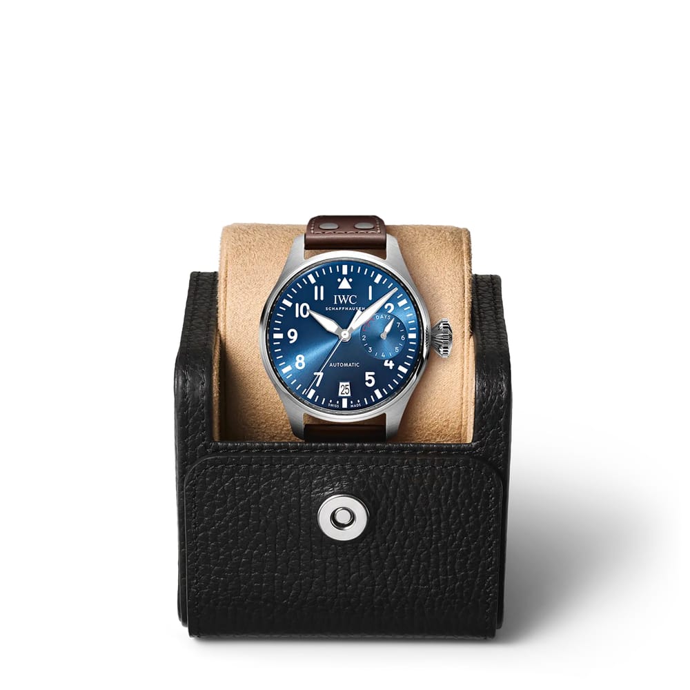 46MM IWC BIG PILOT LE PETIT PRINCE, STEEL CASE, BLUE DIAL, BROWN LEATHER STRAP.