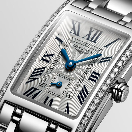 26MM LONGINES DOLCE VITA, STEEL CASE AND BRACELET, WHITE ROMAN DIAL, 46 DIAMOND