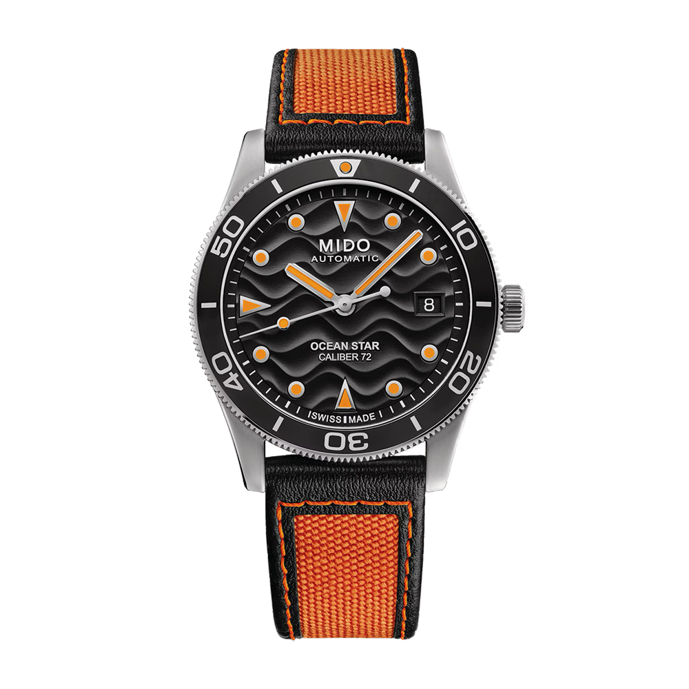 Mido Ocean Star 39 Black Dial Orange Strap | King Jewelers