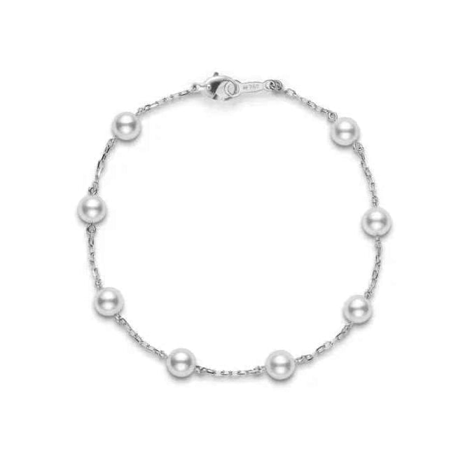 Mikimoto Station 18K White Gold Pearl Chain Bracelet