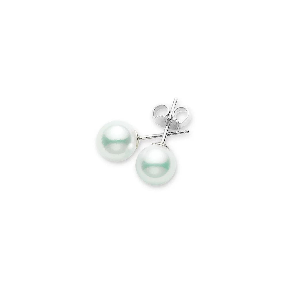 Mikimoto White Gold 8-8.5mm AAA Akoya Pearl Studs | King Jewelers