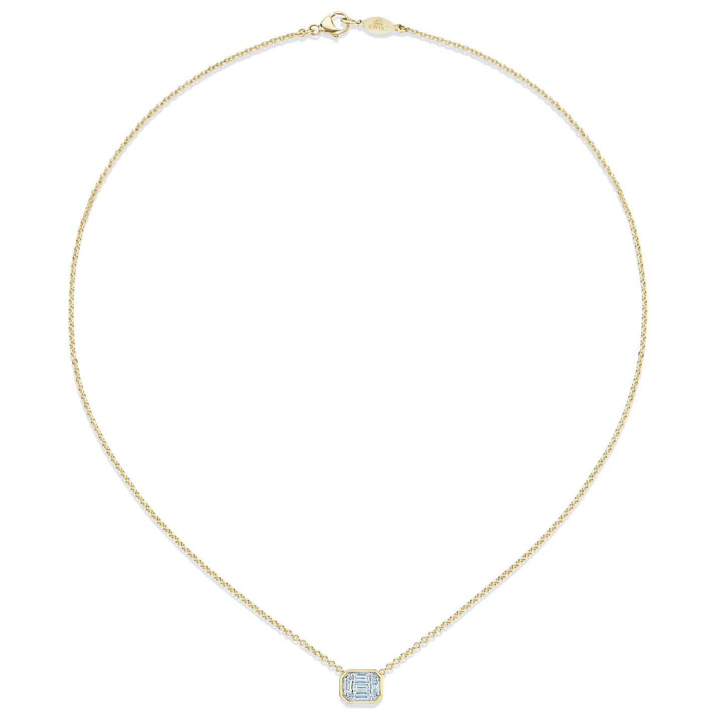 Kwiat Sunburst Emerald Cut Diamond East-West Pendant in 18K Yellow Gold
