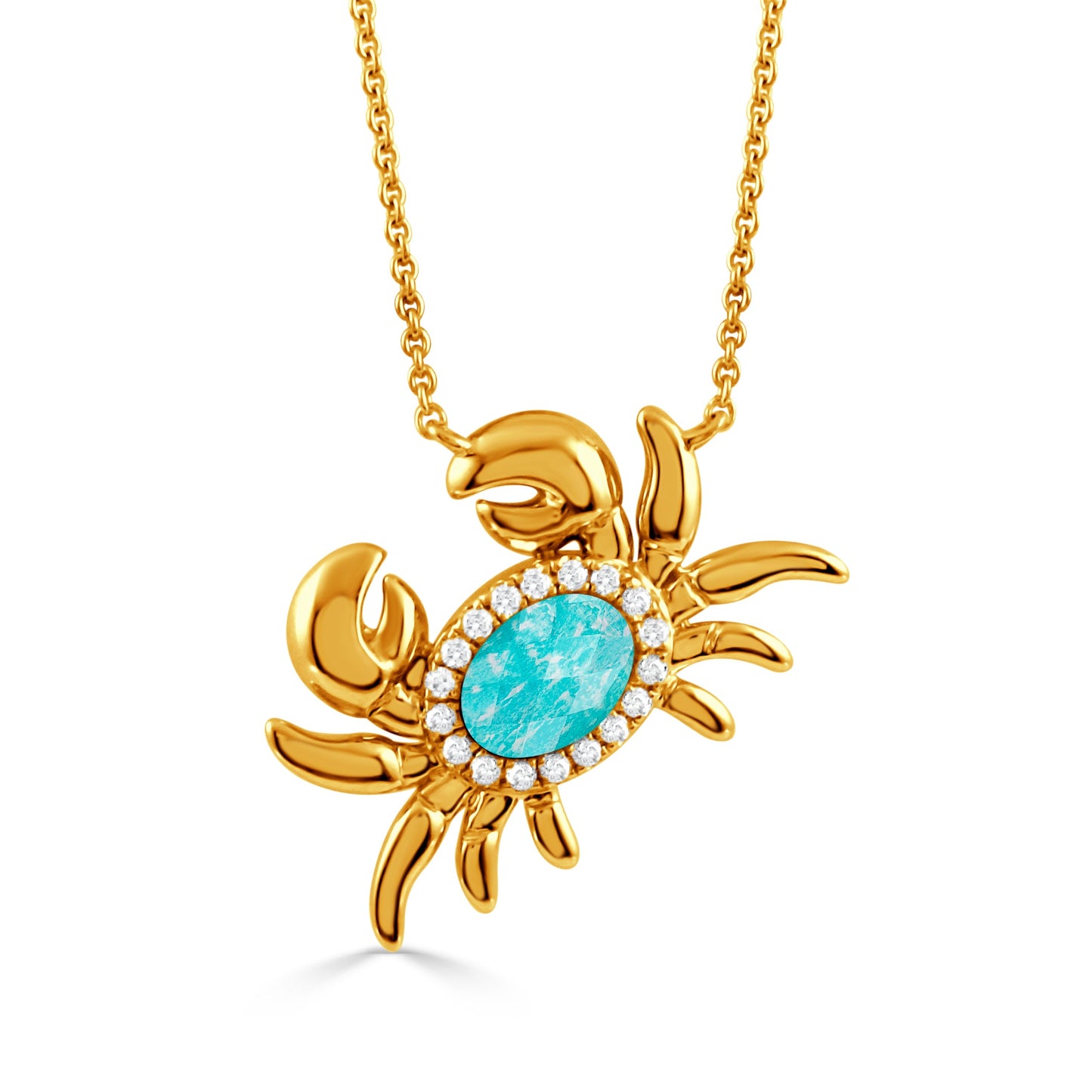 Doves Tropics 14K Yellow Gold Diamond Necklace with Clear Quartz over Amazonite