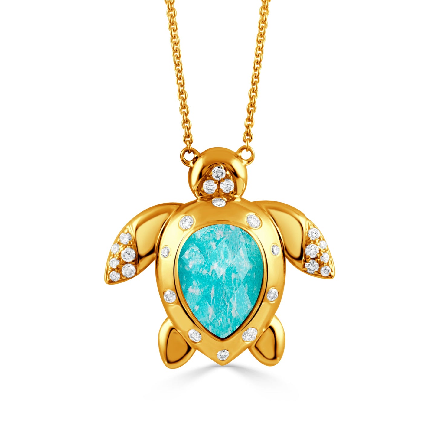 Doves Tropics 14K Yellow Gold Diamond Necklace with Clear Quartz over Amazonite