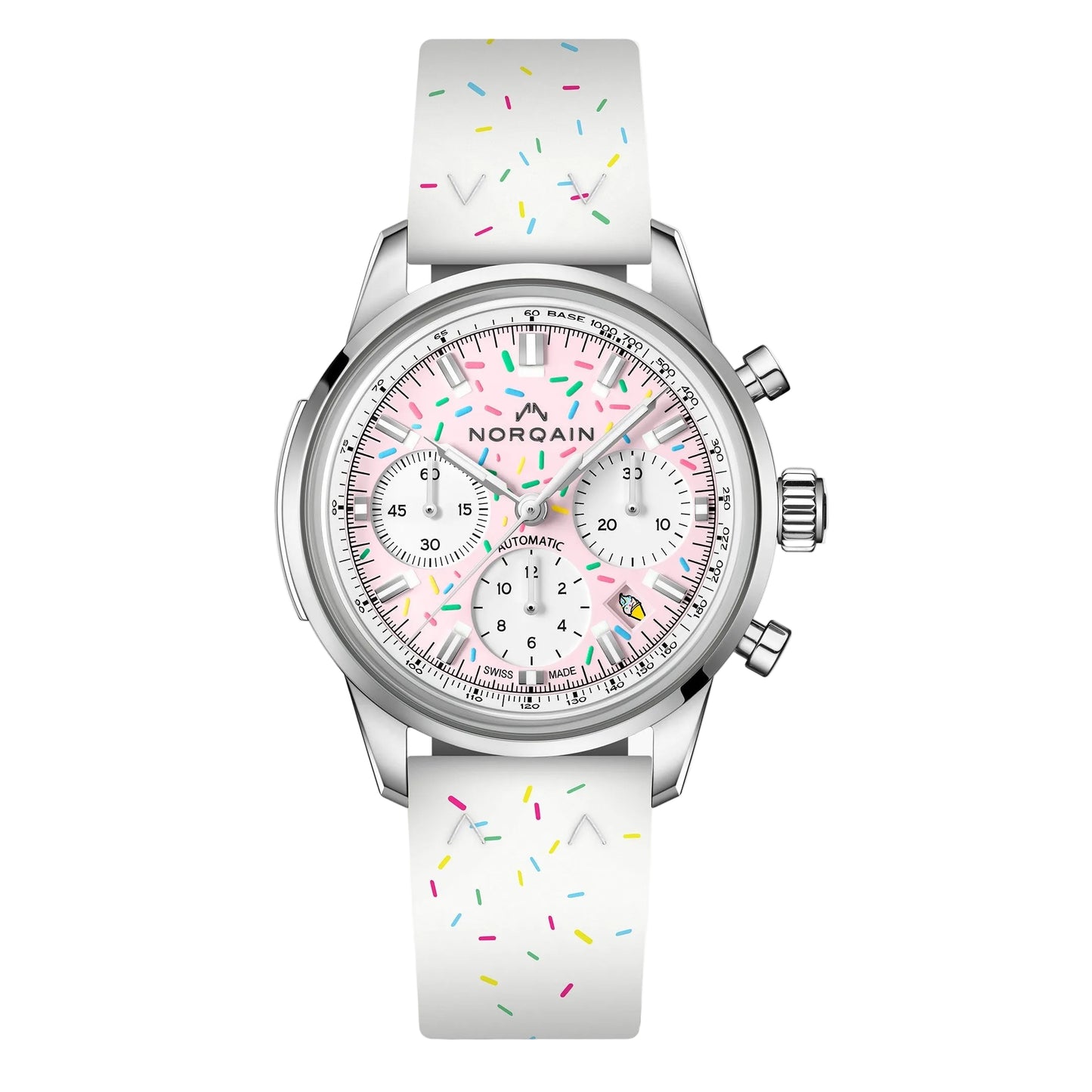 NORQAIN Freedom 60 Chrono Sprinkles Pink Dial Rubber Strap