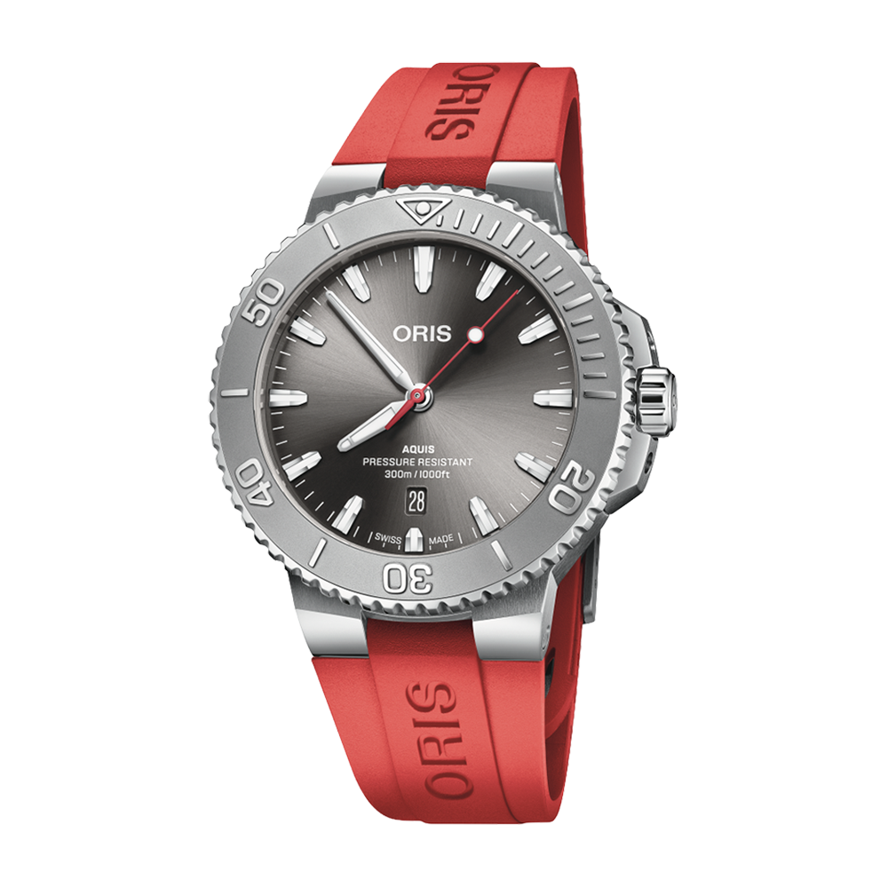 Oris Aquis Date Relief 43.5mm Grey Rubber Watch – King Jewelers