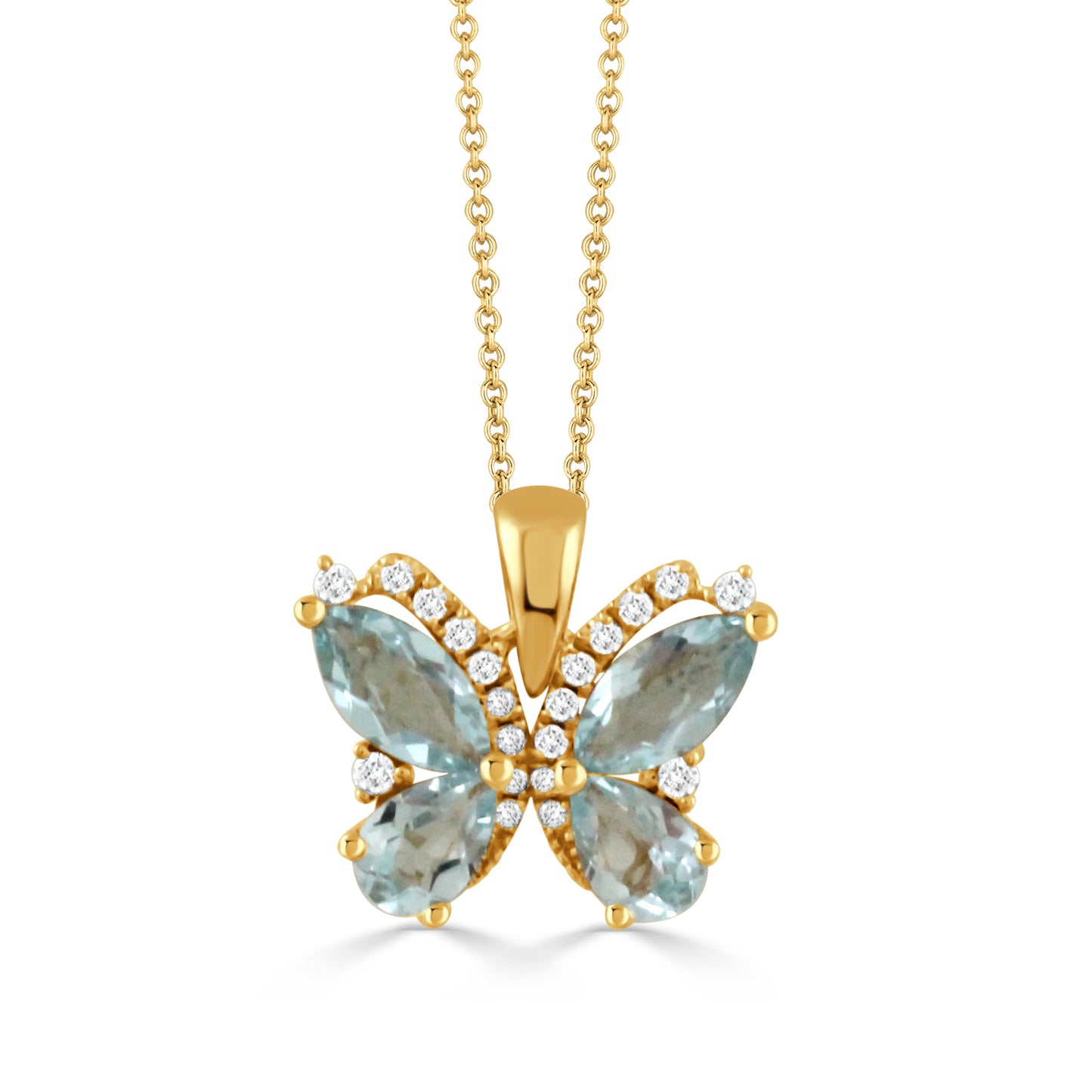 Doves Sky Blue 18K Yellow Gold Topaz and Diamond Butterfly Pendant