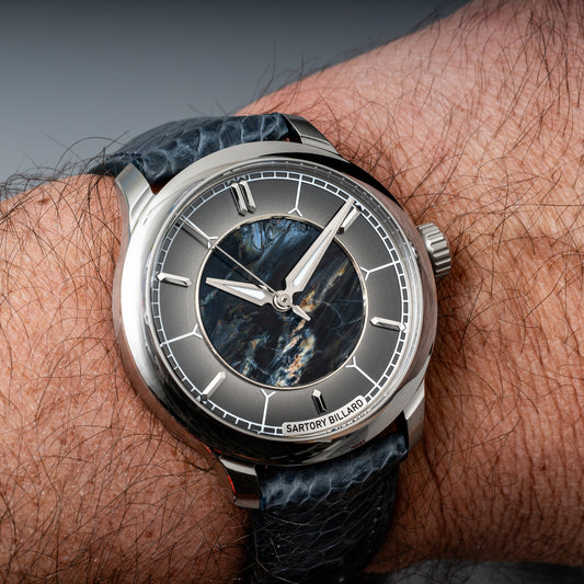 Sartory-Billard SB04-E Pietersite Platinum 39.5mm watch worn on the wrist