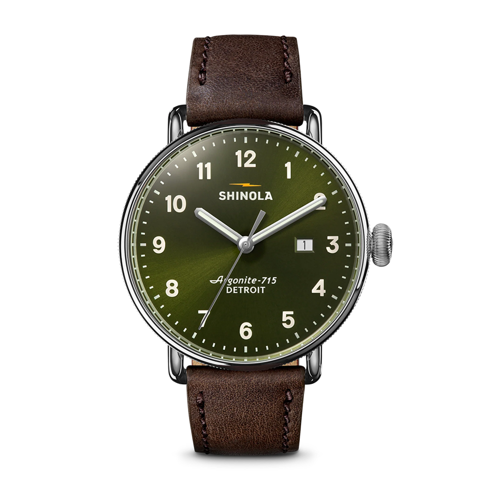 Shinola Canfield 43mm Dark Olive Dial Brown Leather Strap Watch