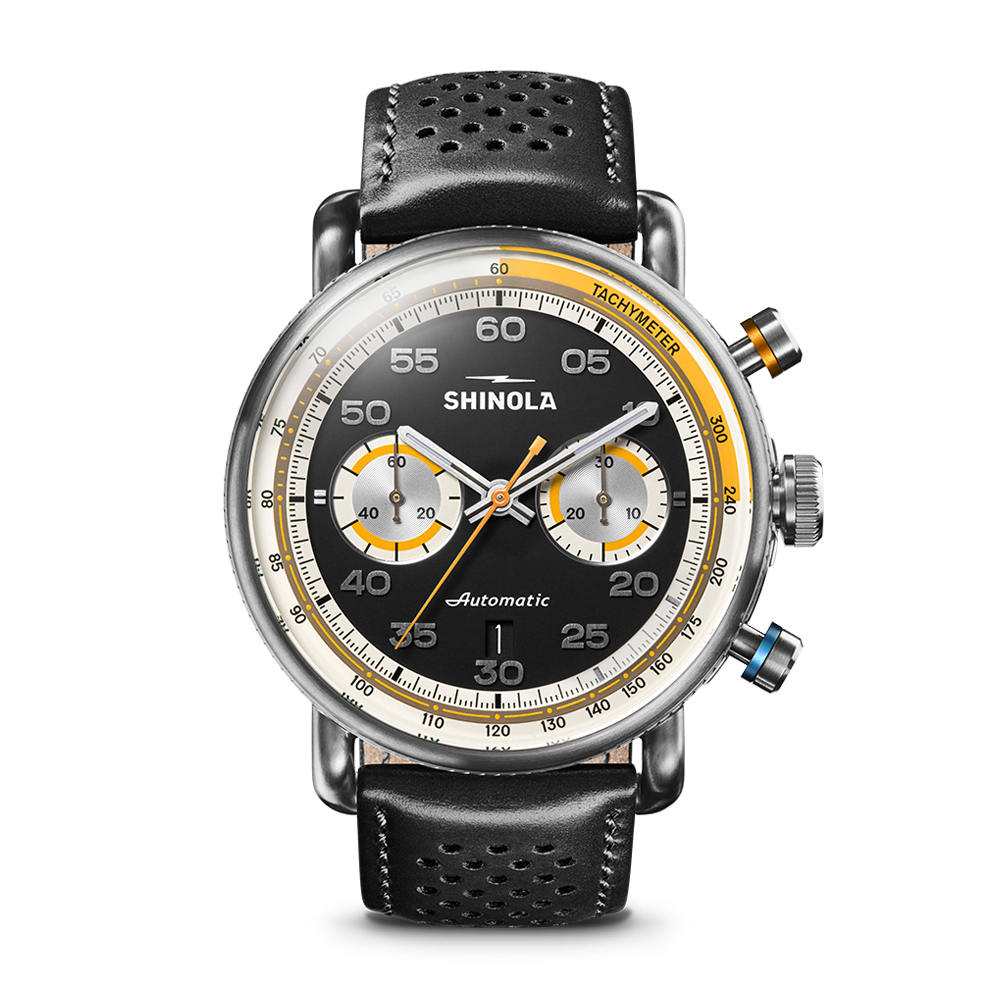 Shinola Canfield Speedway Open Road 44mm Black Dial Black Leather