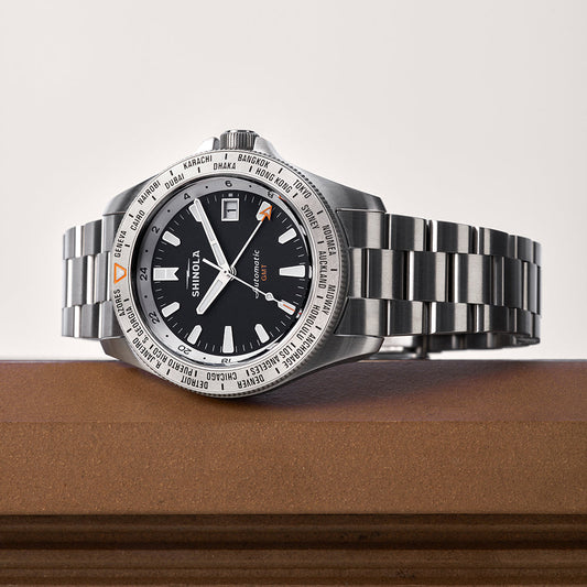 Shinola Monster GMT Worldtimer 40mm Black Dial Stainless Steel Bracelet Watch