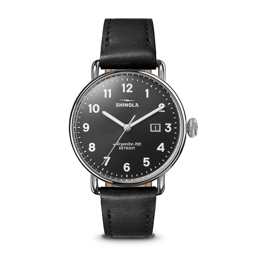 Shinola Canfield 38mm Black Dial Black Leather Strap Watch – King