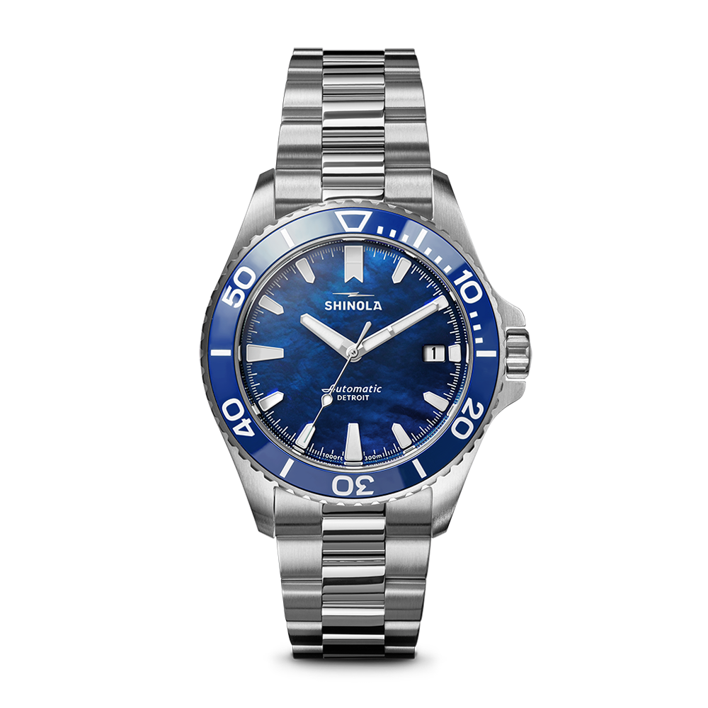 Shinola Monster Lake Michigan 39mm Lake Blue Mother of Pearl Dial