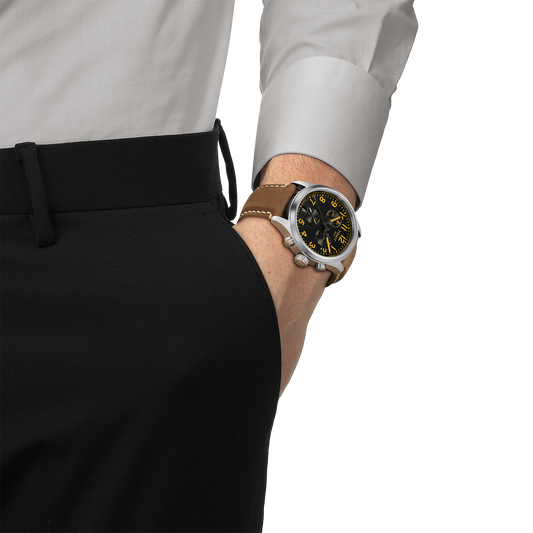 Tissot Chrono L Classic 42mm Black Dial Yellow Accents Leather Strap