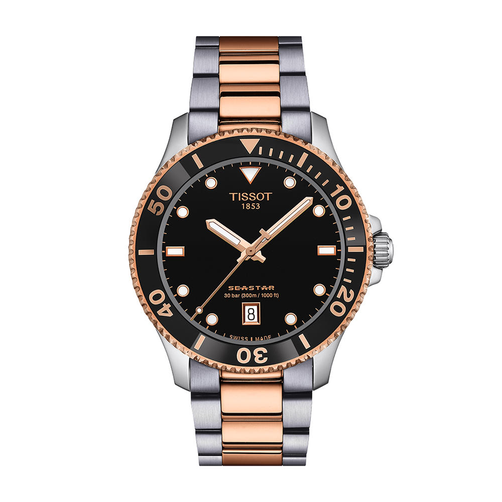 Tissot Seastar 1000 40 Black Dial Rose Steel | King Jewelers Tissot Seastar 1000 40 Black Dial Rose Steel | King Jewelers