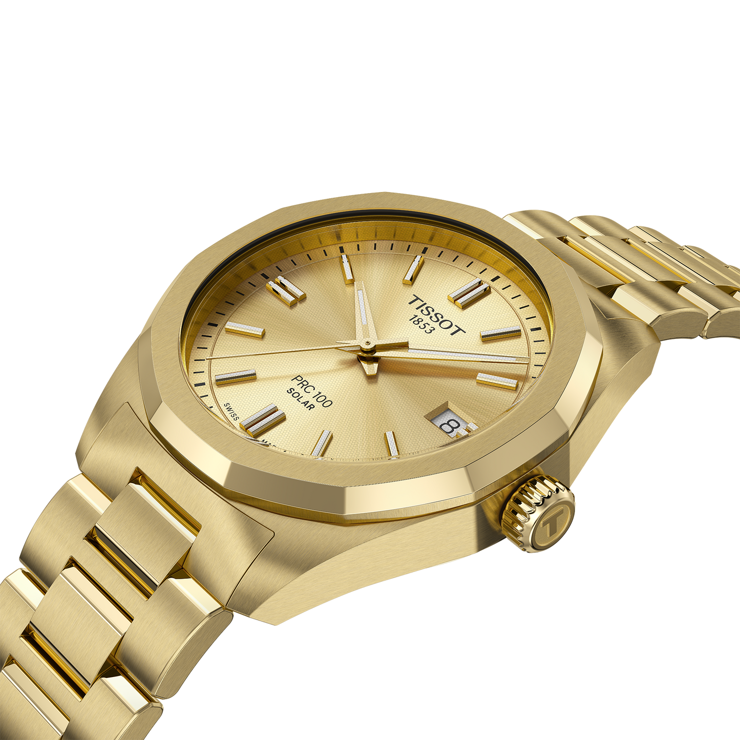Tissot PRC 100 Solar 34mm Champagne Dial Gold PVD Watch
