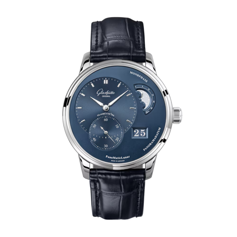 Glashütte Original PanoMaticLunar Blue Dial Alligator Strap