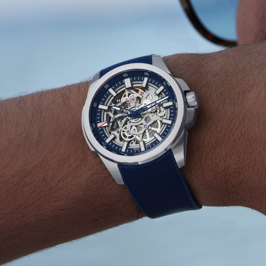 NORQAIN Independence Skeleton 42mm Blue Dial Blue Rubber Strap - View 2