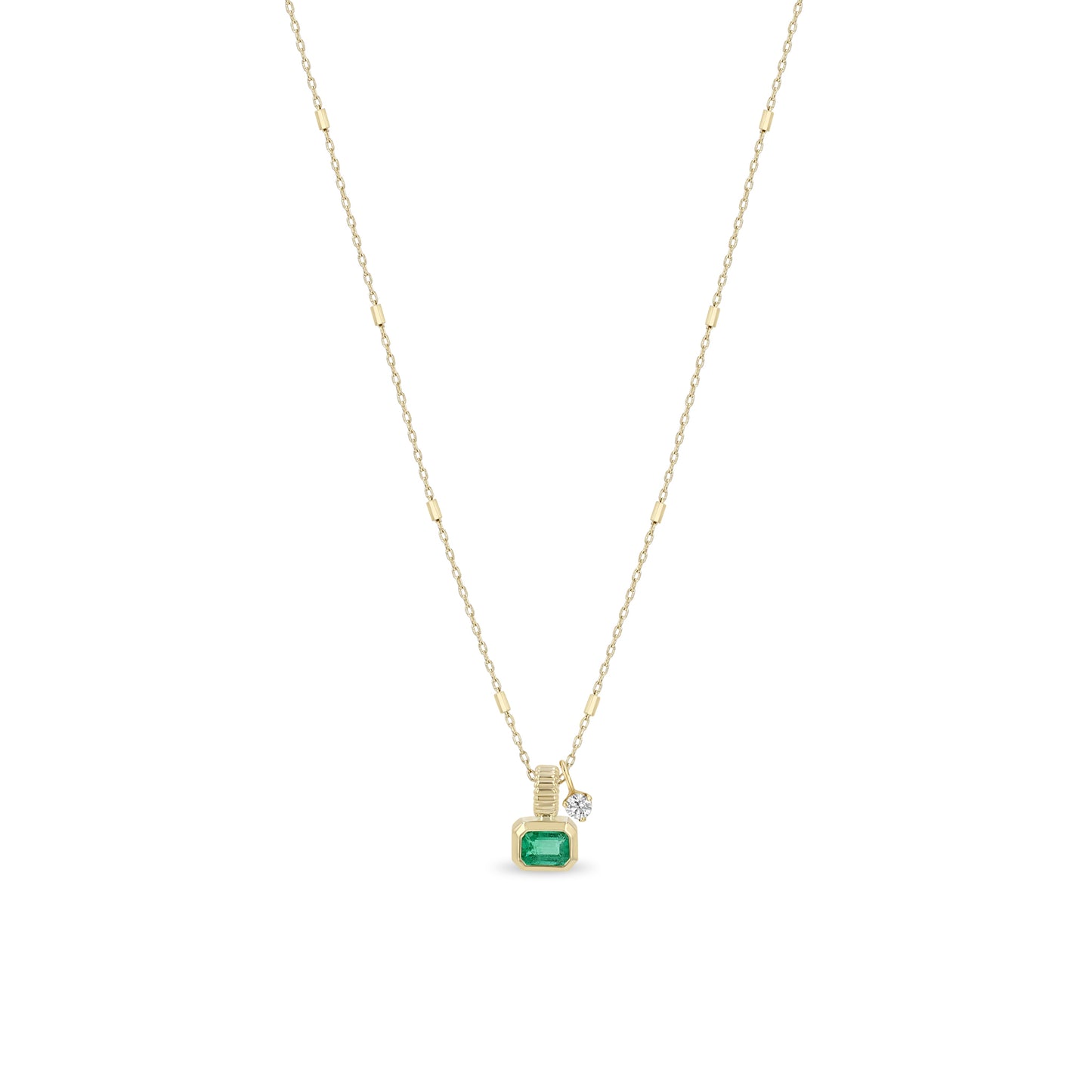 Zoe Chicco Bezel Set Emerald Prong Diamond Tiny Bar Chain Necklace 14K Yellow Gold